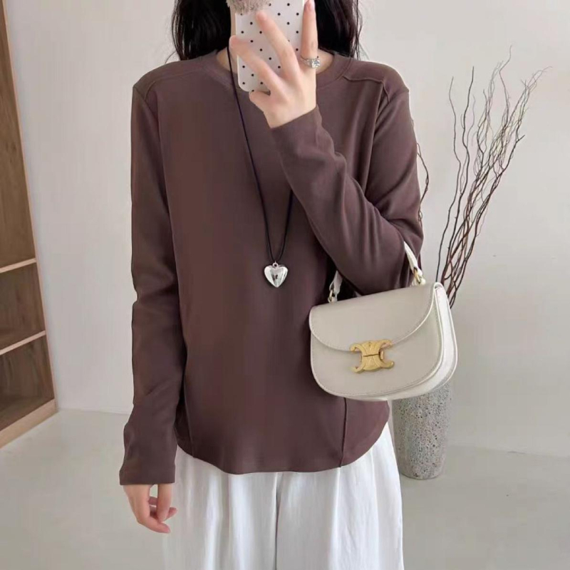 Top de bază cu mâneci lungi – catifea plușată, model clasic, croială oversize, guler rotund
