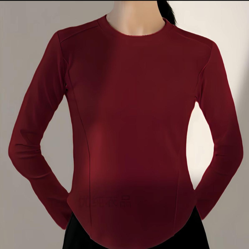 Top de bază cu mâneci lungi – catifea plușată, model clasic, croială oversize, guler rotund