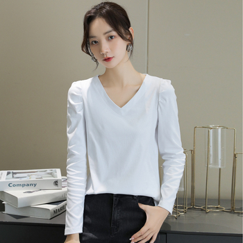 Tricou cu mânecă lungă, stil pulover, decolteu în V, slim fit, bumbac 80–90%