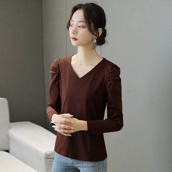 Tricou cu mânecă lungă, stil pulover, decolteu în V, slim fit, bumbac 80–90%