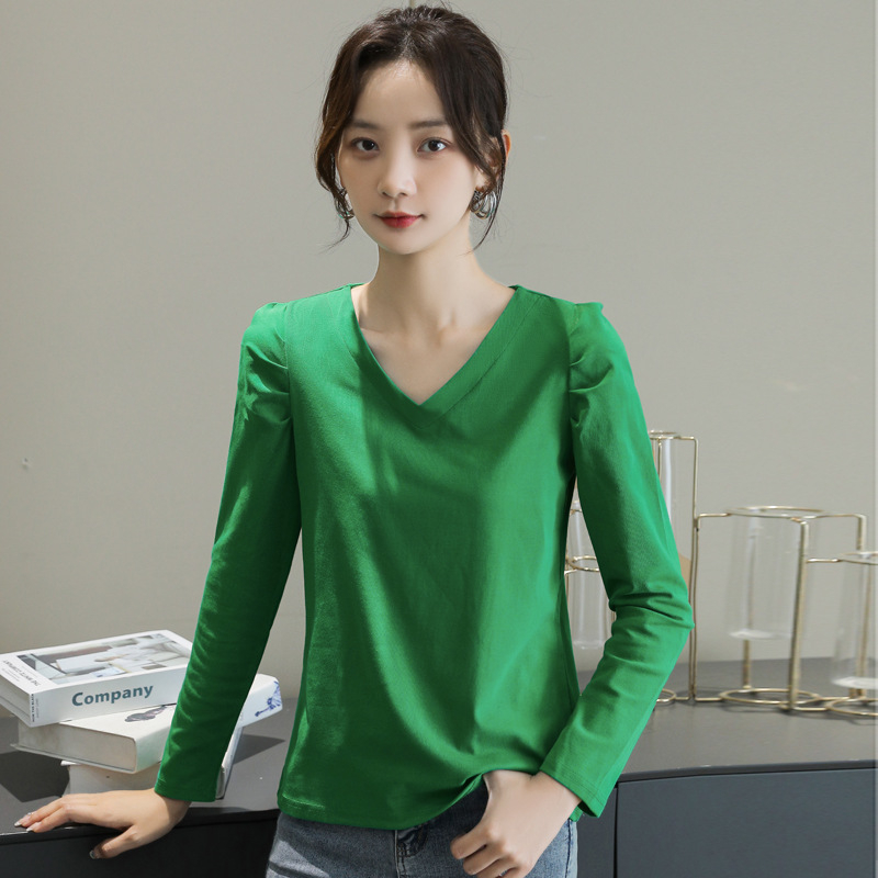 Tricou cu mânecă lungă, stil pulover, decolteu în V, slim fit, bumbac 80–90%