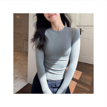 Dámske slim-fit tričko s guľatým výstrihom a dlhými rukávmi, bavlna–spandex zmes (≥95% bavlna, spandex <30%), jeseň 2025