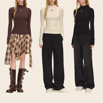 Moses Queen Ribani pleteni top za jesen, uski kroj, dugi rukavi, polu-visoki ovratnik, viskoza-elastan smjesa