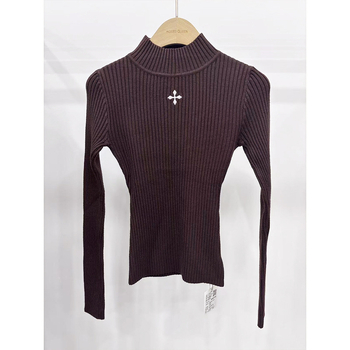 Moses Queen Ribani pleteni top za jesen, uski kroj, dugi rukavi, polu-visoki ovratnik, viskoza-elastan smjesa