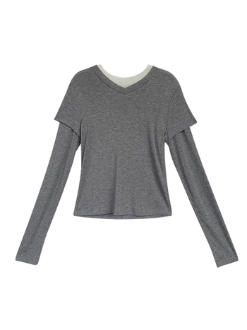 Tricou T-shirt Lyocell (80-90%), mâneci lungi, guler dublu, croială slim