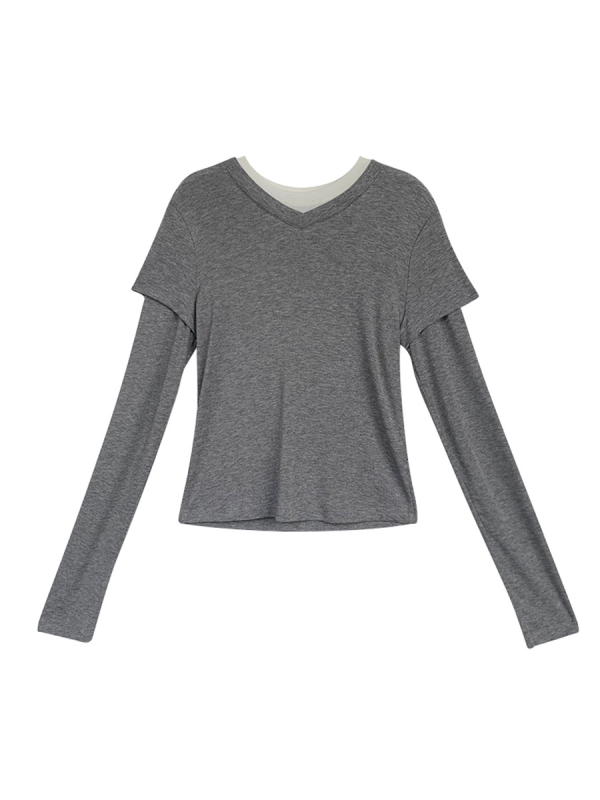 Tricou T-shirt Lyocell (80-90%), mâneci lungi, guler dublu, croială slim