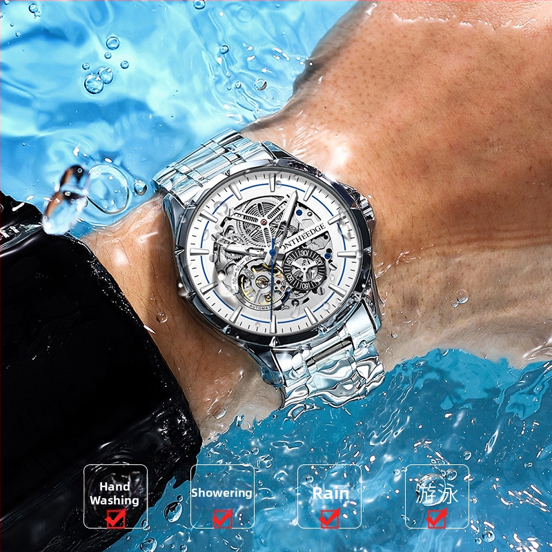 Pánske automatické mechanické hodinky, 42 mm ciferník, luminiscenčné, vodotesné do 30 m, priehľadný zadný kryt
