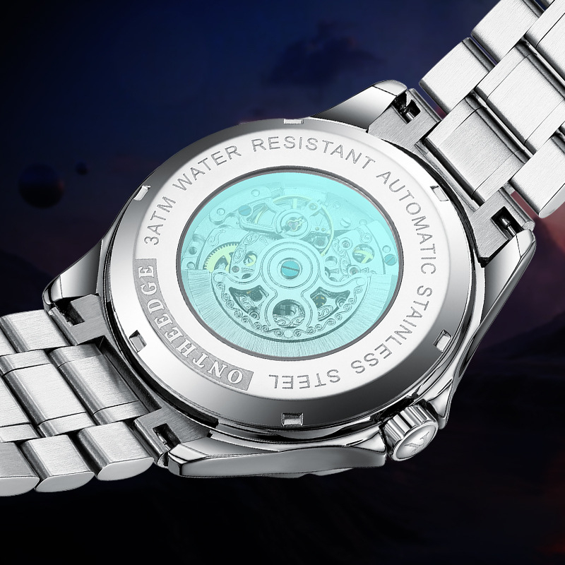 Pánske automatické mechanické hodinky, 42 mm ciferník, luminiscenčné, vodotesné do 30 m, priehľadný zadný kryt