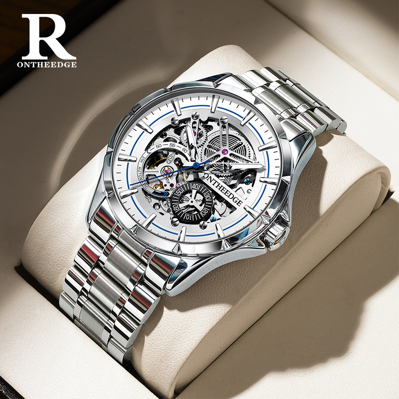 Pánske automatické mechanické hodinky, 42 mm ciferník, luminiscenčné, vodotesné do 30 m, priehľadný zadný kryt
