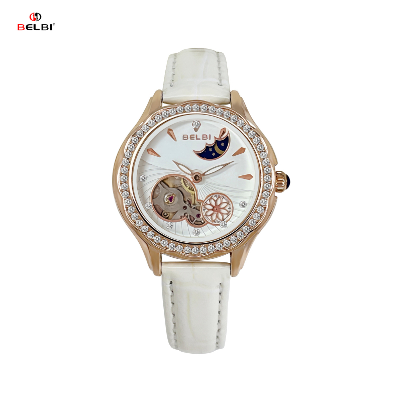 Dámske mechanické hodinky s tourbillonom, pohon 2813, puzdro z titánovej zliatiny, vodotesnosť 30m, kožený remienok