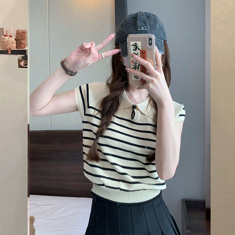 Tricou de femei Ice Silk cu model 3D, croială Slim, guler polo, mâneci scurte, lungime 40-50 cm