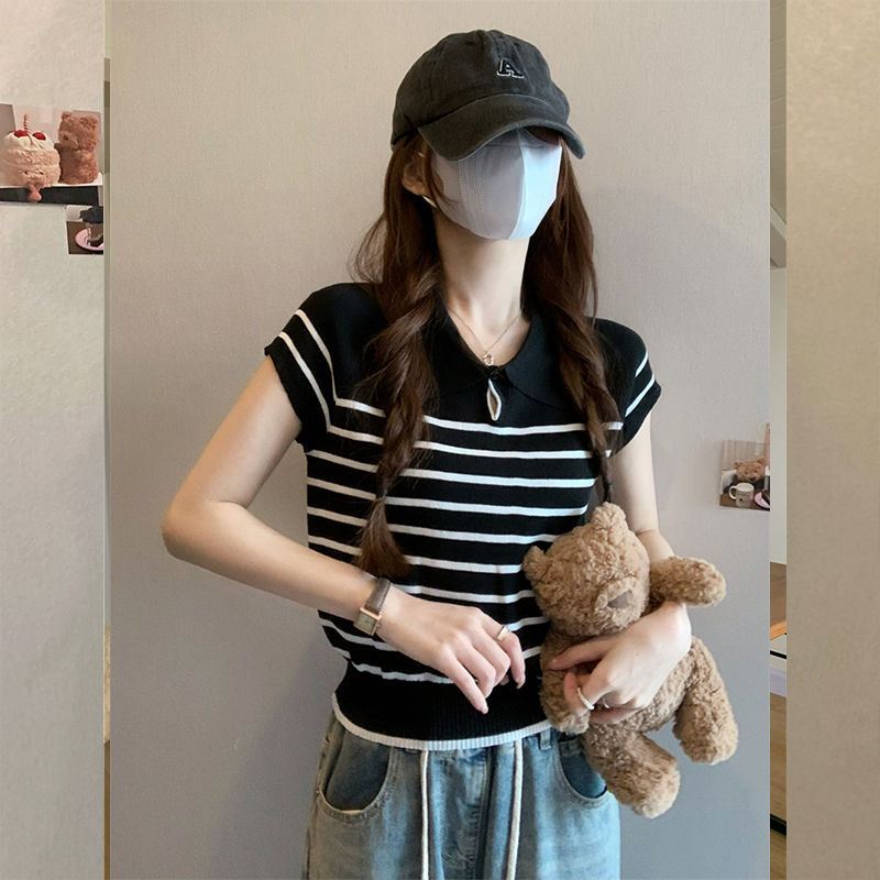 Tricou de femei Ice Silk cu model 3D, croială Slim, guler polo, mâneci scurte, lungime 40-50 cm