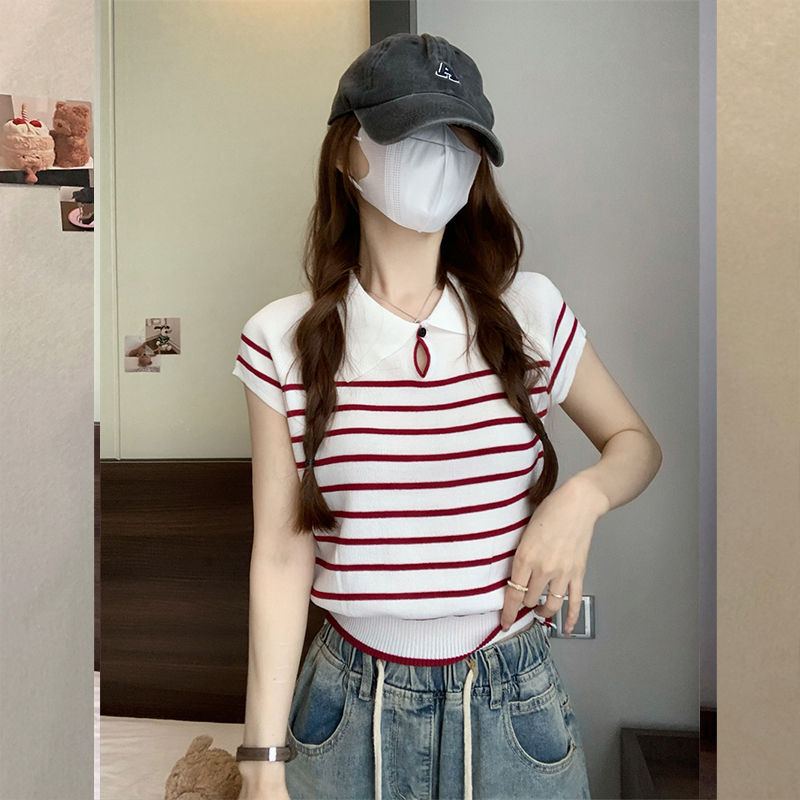 Tricou de femei Ice Silk cu model 3D, croială Slim, guler polo, mâneci scurte, lungime 40-50 cm