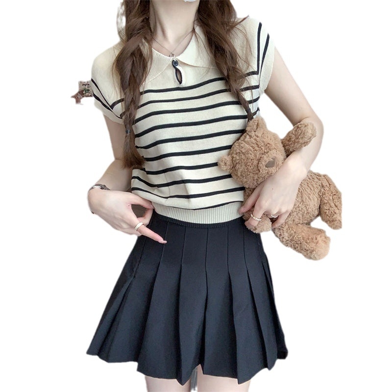 Tricou de femei Ice Silk cu model 3D, croială Slim, guler polo, mâneci scurte, lungime 40-50 cm