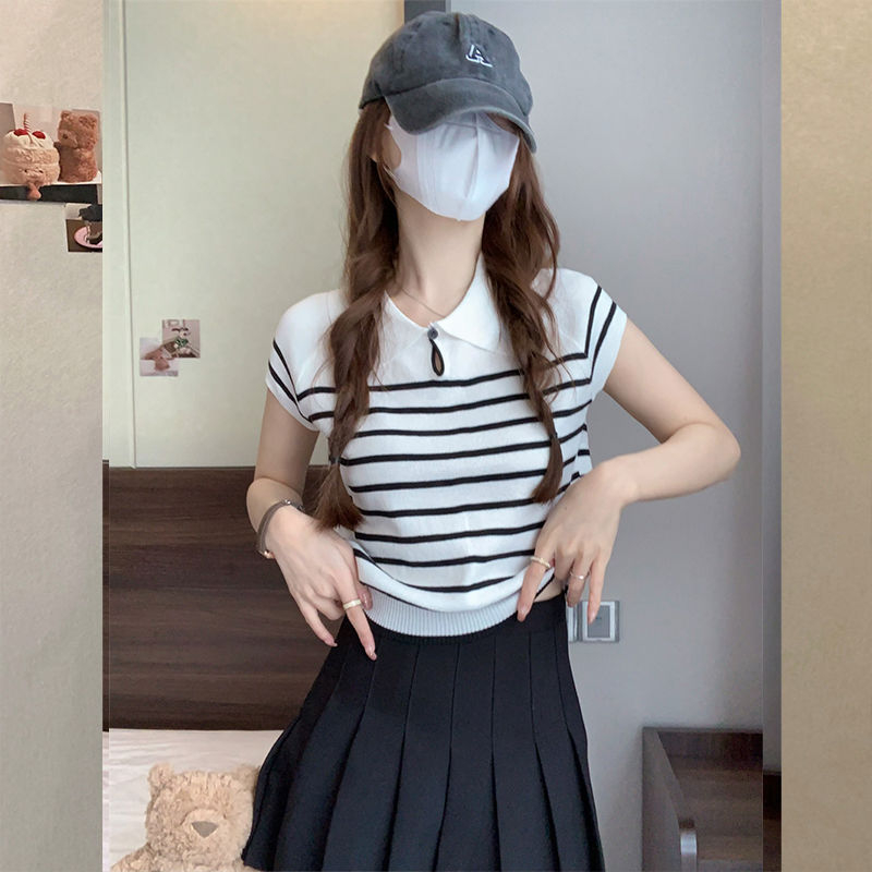 Tricou de femei Ice Silk cu model 3D, croială Slim, guler polo, mâneci scurte, lungime 40-50 cm