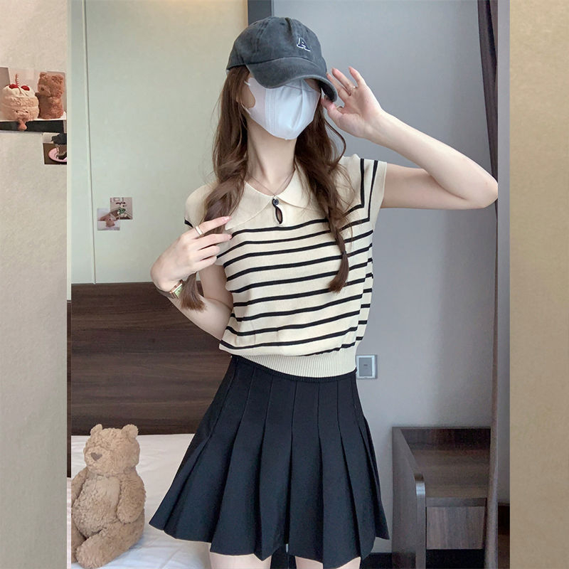 Tricou de femei Ice Silk cu model 3D, croială Slim, guler polo, mâneci scurte, lungime 40-50 cm