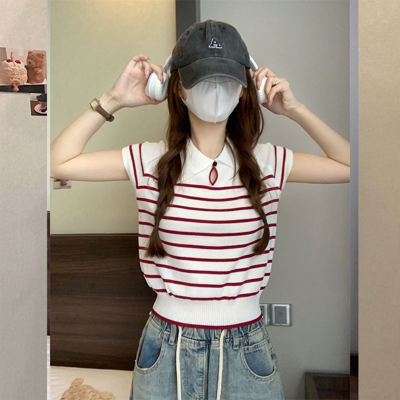 Tricou de femei Ice Silk cu model 3D, croială Slim, guler polo, mâneci scurte, lungime 40-50 cm