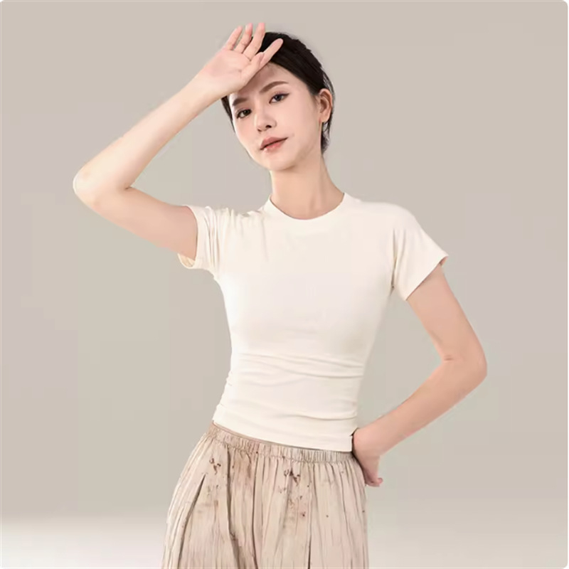 Tricou din ice silk, guler rotund, mâneci scurte, amestec cu spandex