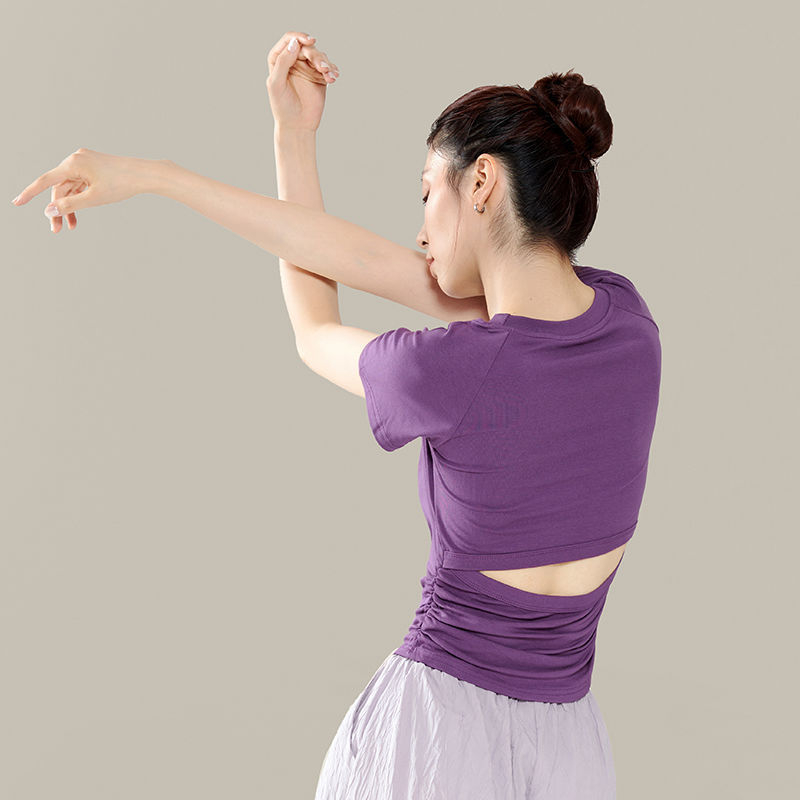 Moderné tanečné tričko s krátkym rukávom, okrúhlym výstrihom, Ice Silk látka, Spandex obsah pod 30% (leto 2024)