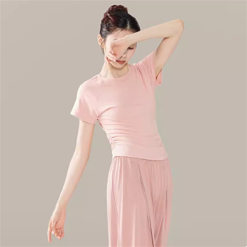 Dámske tanečné tričko z Ice Silk s obsahom Spandex, krátke rukávy, okrúhly výstrih, leto 2024