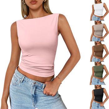 Ženski bezrukavni top – Milk Silk, poliester, slim fit, jednobojni uzorak, proljeće 2025