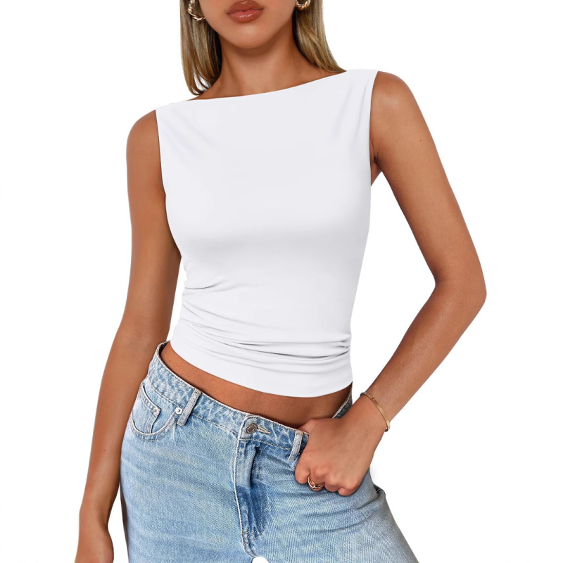 Ženski bezrukavni top – Milk Silk, poliester, slim fit, jednobojni uzorak, proljeće 2025