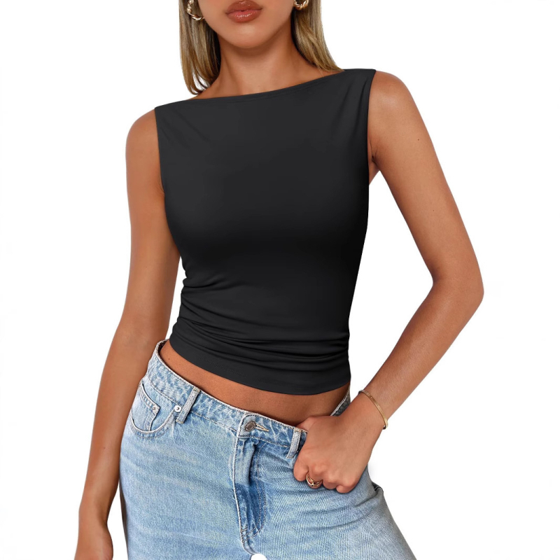 Ženski bezrukavni top – Milk Silk, poliester, slim fit, jednobojni uzorak, proljeće 2025