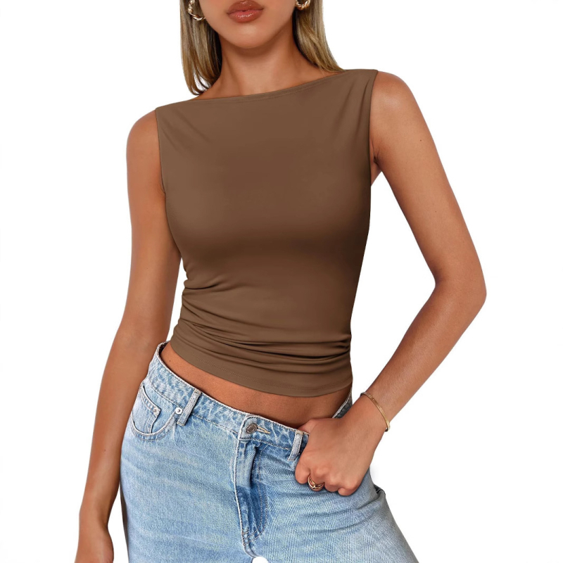 Ženski bezrukavni top – Milk Silk, poliester, slim fit, jednobojni uzorak, proljeće 2025