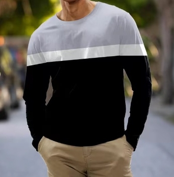 Άμεσες πωλήσεις εργοστασίων για εξαγωγικό καλοκαιρινό, κομψό, τρισδιάστατα εκτυπωμένο, χρωματικό μπλοκ, με στρογγυλό γιακά, ανδρικό μακρυμάνικο μπλουζάκι με μοτίβο patchwork, για street vacation.