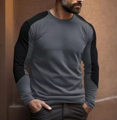 Άμεσες πωλήσεις εργοστασίων για εξαγωγικό καλοκαιρινό, κομψό, τρισδιάστατα εκτυπωμένο, χρωματικό μπλοκ, με στρογγυλό γιακά, ανδρικό μακρυμάνικο μπλουζάκι με μοτίβο patchwork, για street vacation.