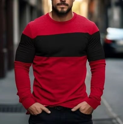 Ekspordile orienteeritud suvine elegantne, 3D-prinditud, värviblokkidega, ümara kraega, meeste pikkade varrukatega T-särk tänavapuhkuseks.