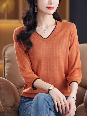 T-Shirt Tencel Lyocell | V-izrez | rukav srednje duljine | 3D krojenje