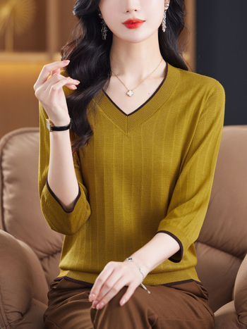 T-Shirt Tencel Lyocell | V-izrez | rukav srednje duljine | 3D krojenje