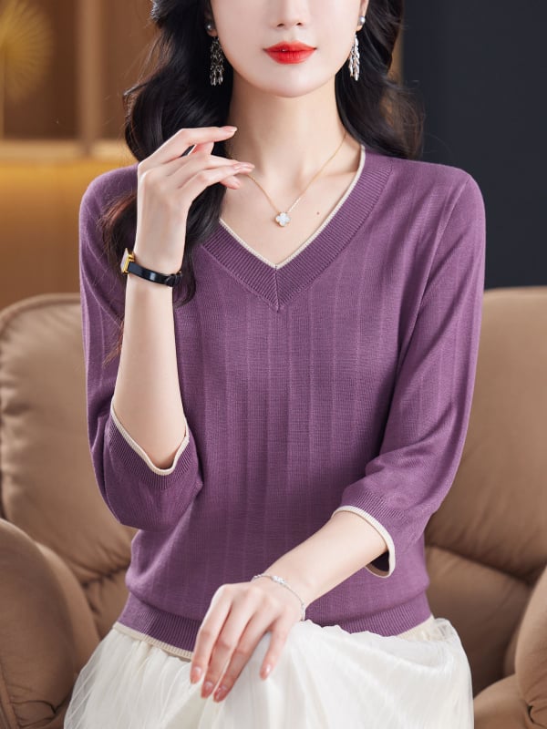 T-Shirt Tencel Lyocell | V-izrez | rukav srednje duljine | 3D krojenje