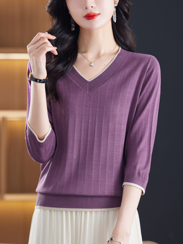 T-Shirt Tencel Lyocell | V-izrez | rukav srednje duljine | 3D krojenje