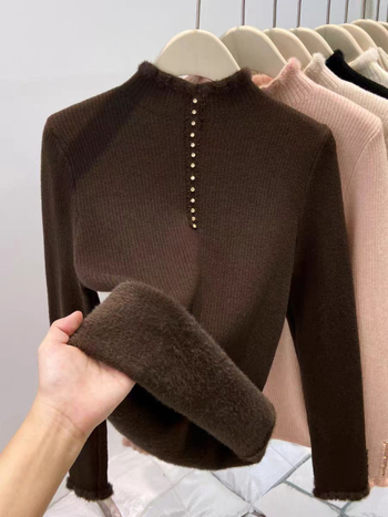 Γυναικεία φλις-πούλόβερ με κουκούλα, ημι-υψωμένος λαιμός, παχιά πλεκτή ύφανση, μονόχρωμο, κανονική γραμμή