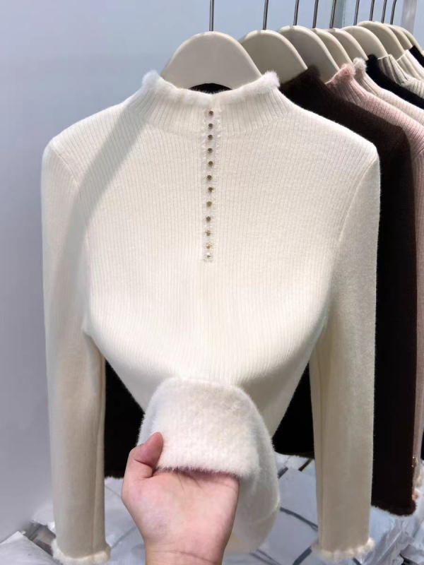 Γυναικεία φλις-πούλόβερ με κουκούλα, ημι-υψωμένος λαιμός, παχιά πλεκτή ύφανση, μονόχρωμο, κανονική γραμμή