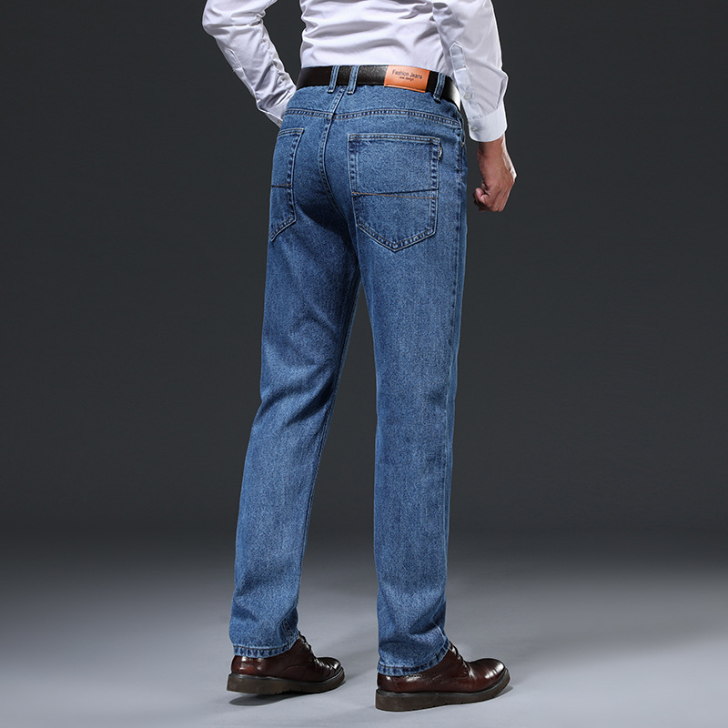 Férfi pamut farmernadrág, laza szabás, magas derék, cipzáras záródás, vastag téli anyag, dekoratív zsebek