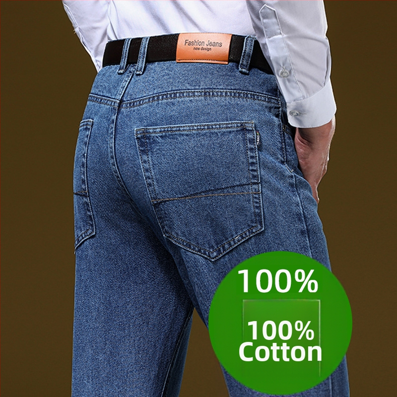 Férfi pamut farmernadrág, laza szabás, magas derék, cipzáras záródás, vastag téli anyag, dekoratív zsebek