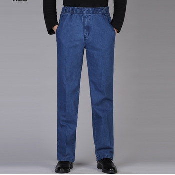Pánske džínsy s vysokým pásom, rovný strih, denim z bavlnenej zmesi, pieskové pranie, jar-jesen