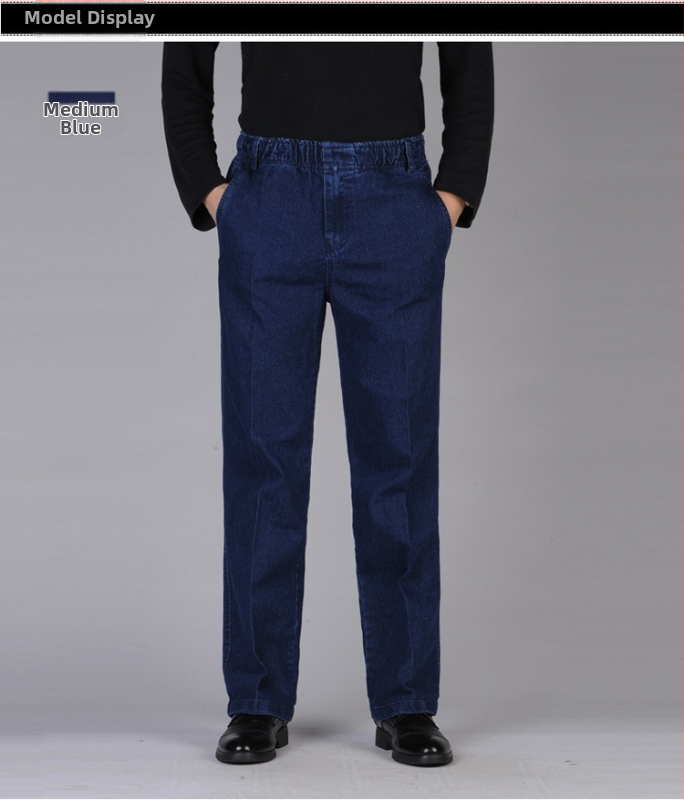 Pánske džínsy s vysokým pásom, rovný strih, denim z bavlnenej zmesi, pieskové pranie, jar-jesen