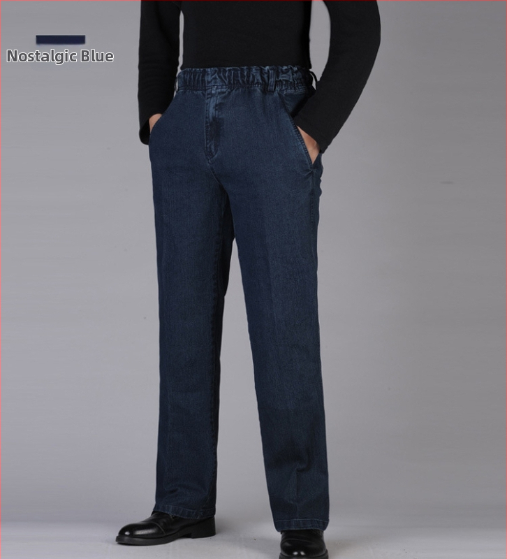 Pánske džínsy s vysokým pásom, rovný strih, denim z bavlnenej zmesi, pieskové pranie, jar-jesen