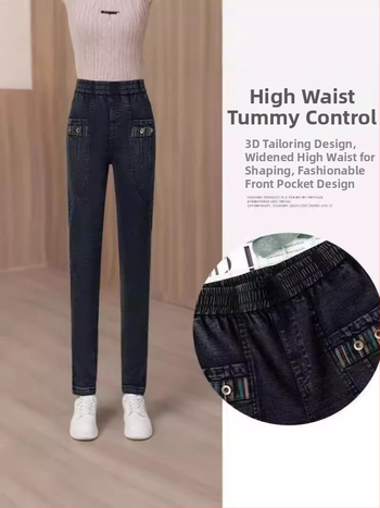Dámske skinny džínsy s fleecovou výstelkou, vysoký pás, casual japonsko-kórejský štýl, bavlna-elastán zmes (70–80% bavlna, <30% elastán), hrubšia tkanina, zimná kolekcia 2025