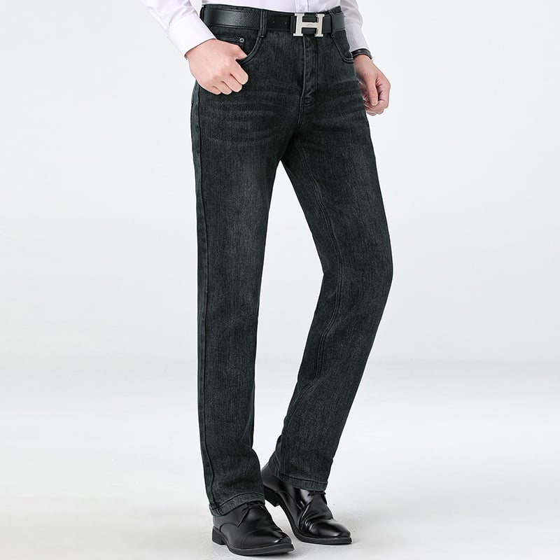 Denim hlače ravnog kroja, visok struk, zimska debela tkanina, zip, višestruke džepove (denim, ravni kroj, visok struk, zima, zip)