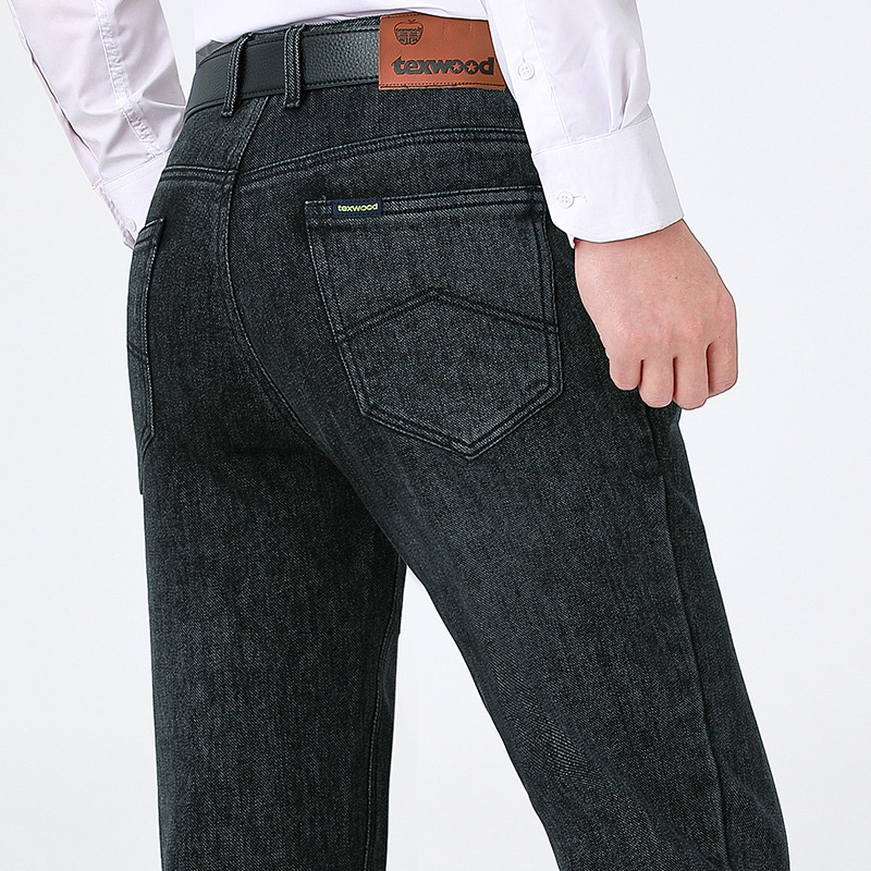 Denim hlače ravnog kroja, visok struk, zimska debela tkanina, zip, višestruke džepove (denim, ravni kroj, visok struk, zima, zip)