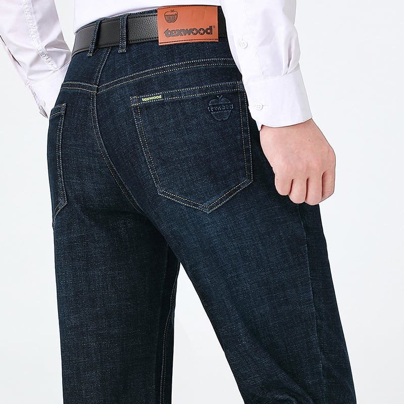 Denim hlače ravnog kroja, visok struk, zimska debela tkanina, zip, višestruke džepove (denim, ravni kroj, visok struk, zima, zip)