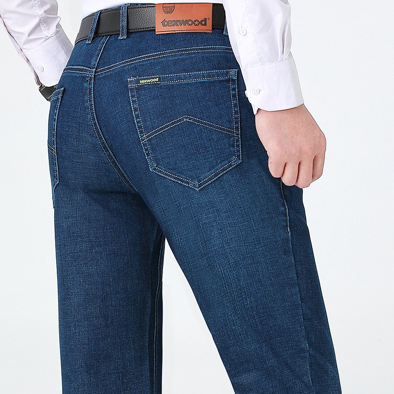Denim hlače ravnog kroja, visok struk, zimska debela tkanina, zip, višestruke džepove (denim, ravni kroj, visok struk, zima, zip)