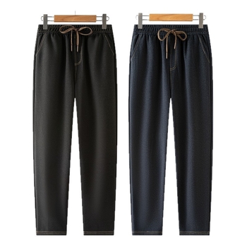 Pokované denim nohavice rovný strih, elastický pás, velúrové detaily (70-80% denim bavlna)