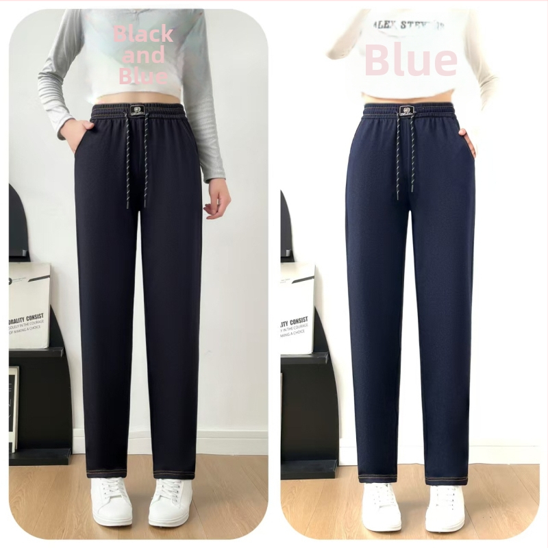 Pokované denim nohavice rovný strih, elastický pás, velúrové detaily (70-80% denim bavlna)