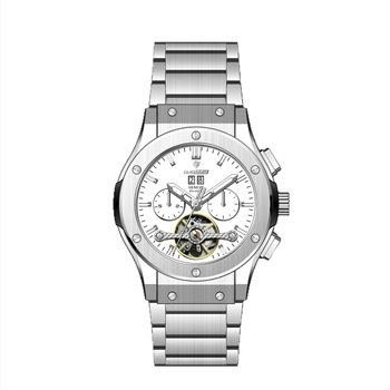Pánske multifunkčné chronograf hodinky s veľkým ciferníkom, mechanický pohon Rostov (Čína); priemer ciferníka 45 mm; vodotesnosť 30 m; kalendár, deň v týždni, mesiac